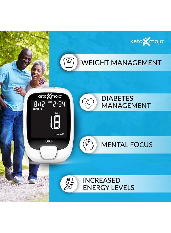 KETO-MOJO GK+ Bluetooth Glucose & Ketone Testing Kit + Free APP for Ketosis & Diabetes Support. 20 Blood Test Strips (10 Each), Meter, 20 Lancets, Lancing Device, and Control Solutions - Image 3